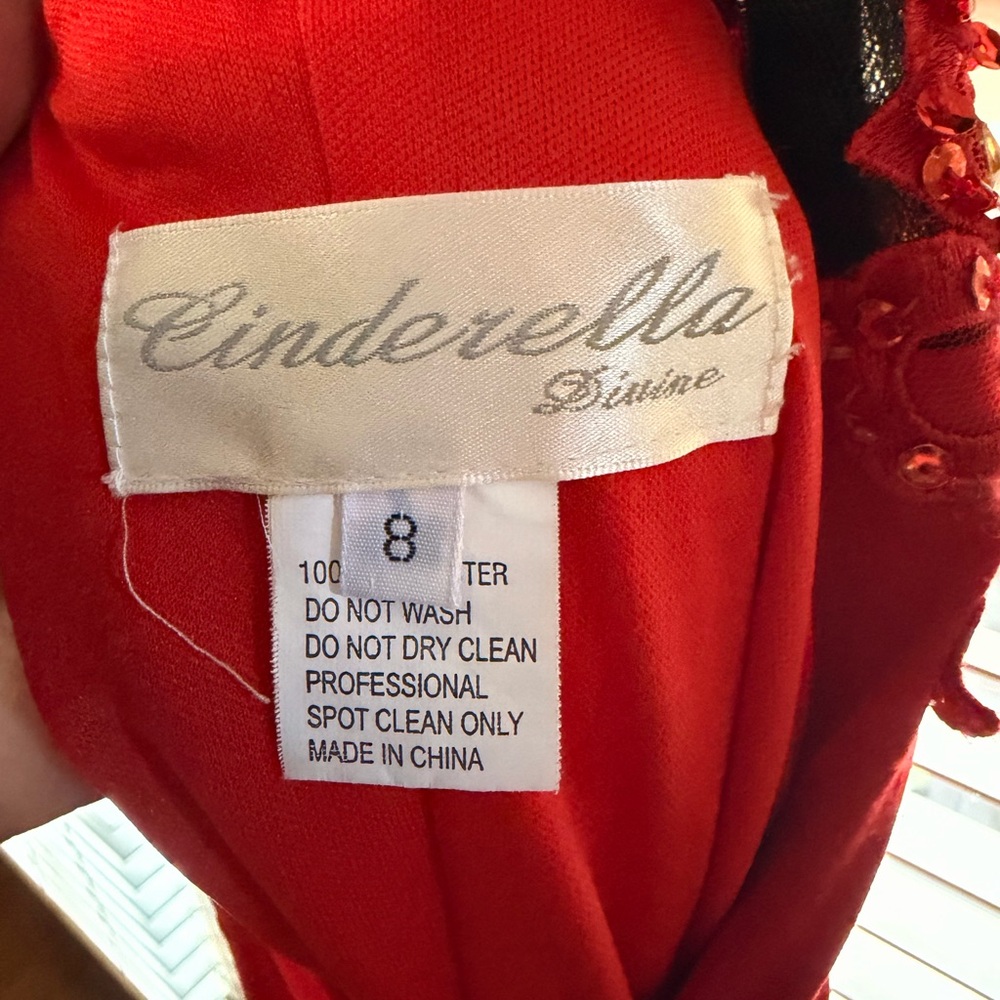 Cinderella Red and Black Floral Prom Dress - Picture 2 of 9